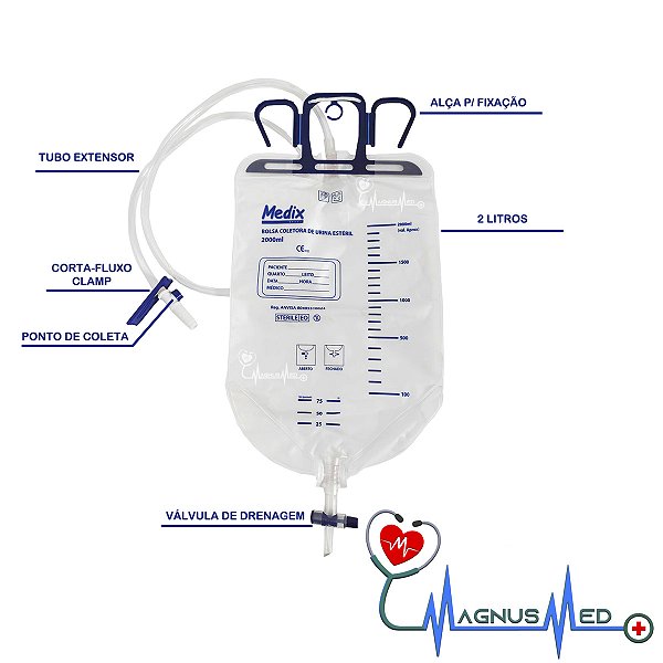 Coletor de Urina sistema fechado 2000ml c/ ponto de Coleta - Medix