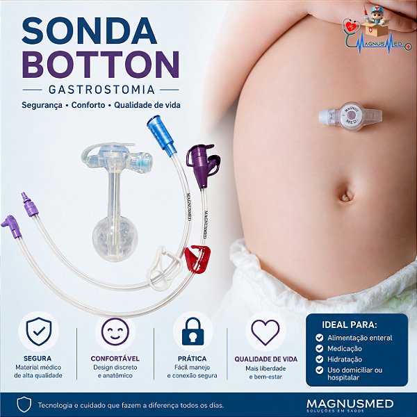 Sonda Gastrostomia Botton Silicone c/ Balão - Kit ( Botton - Extensor 30cm - Seringa ) KFF