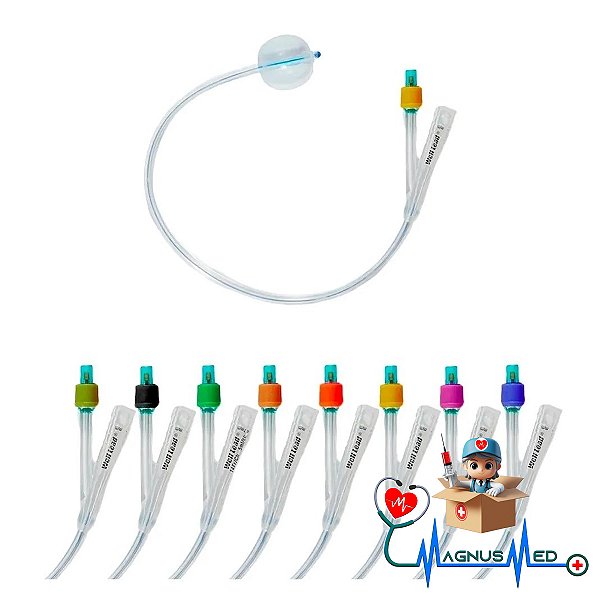 Kit 10un Sonda Vesical de demora Foley 100% Silicone 02 Vias c/ Balão