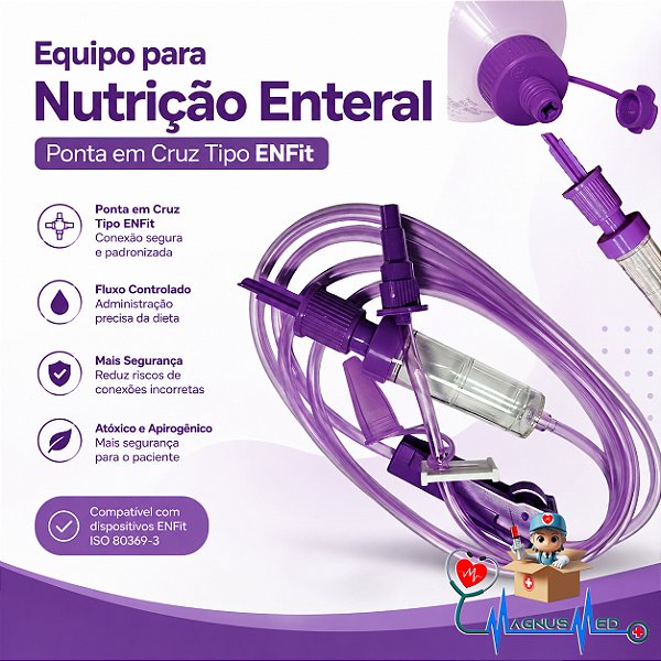 Kit 10un Equipo para Nutrição Enteral Ponta em Cruz Tipo Enfit 1,50m