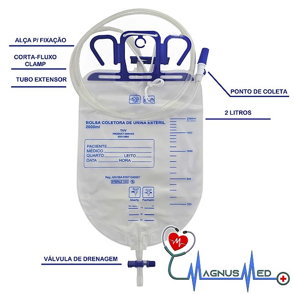Coletor de Urina sistema fechado 2000ml c/ ponto de Coleta