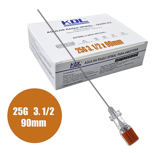 Agulha para Anestesia Spinal Raqui 25g 3. 1/2 90mm laranka - KDL