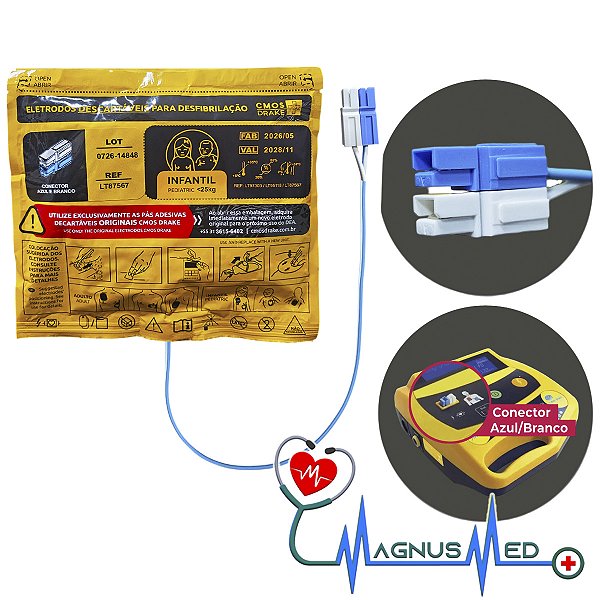 Eletrodo ( Pás ) Infantil abaixo<25kg Original Cmos Drake Life 400 Futura ( Conector Azul / Branco ) F7959W