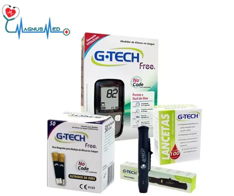 Medição Diabetes Glicose G Tech Free 50 Medições Kit Completo Econômico