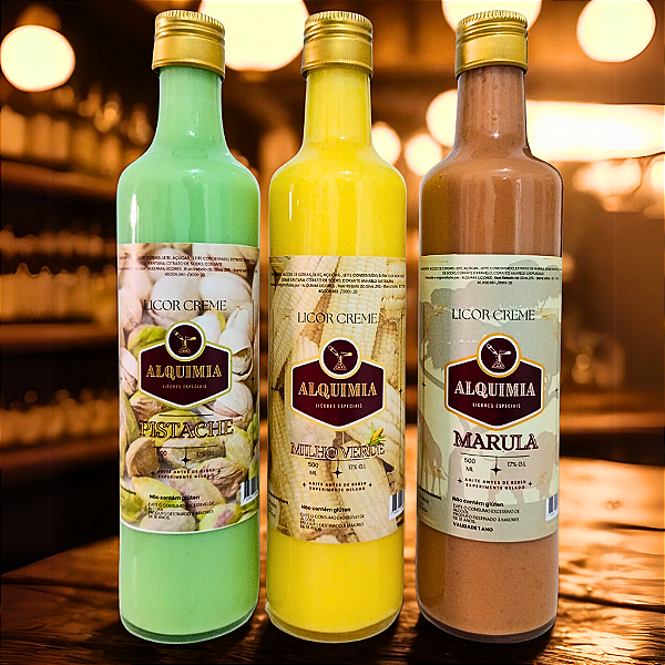 Kit Alquimia Licores Cremosos – Pistache, Milho Verde e Marula (3x 500ml)
