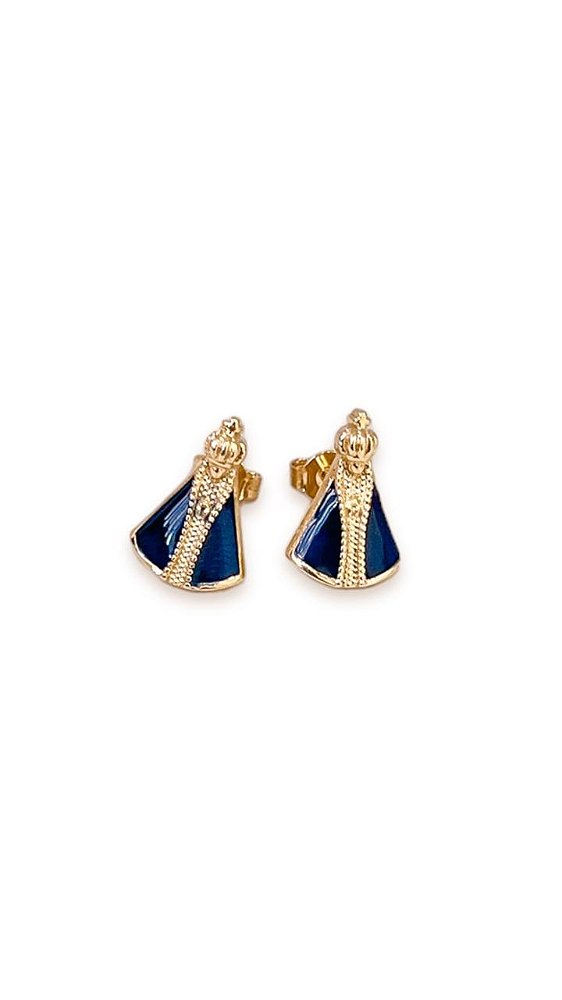 Brinco Nossa Senhora Manto Azul- Banhado Em Ouro18k