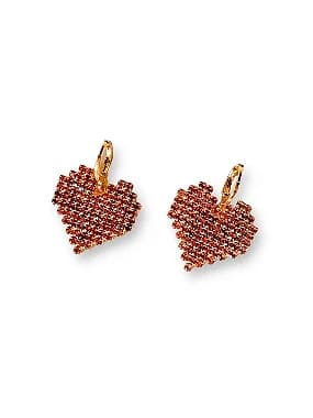 Brinco Coração Rosa - Folheado A Ouro18k