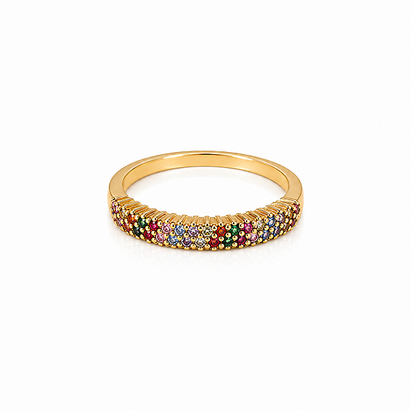 Anel 2 Fileiras Cravejada Cristais Colors -Banhado Em Ouro18k