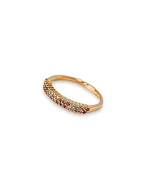 Anel 2 Fileiras Cravejada Cristais Colors -Banhado Em Ouro18k