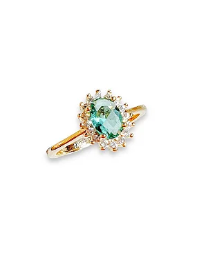Anel Solitário Verde Cravejado - Banhado Em Ouro18k