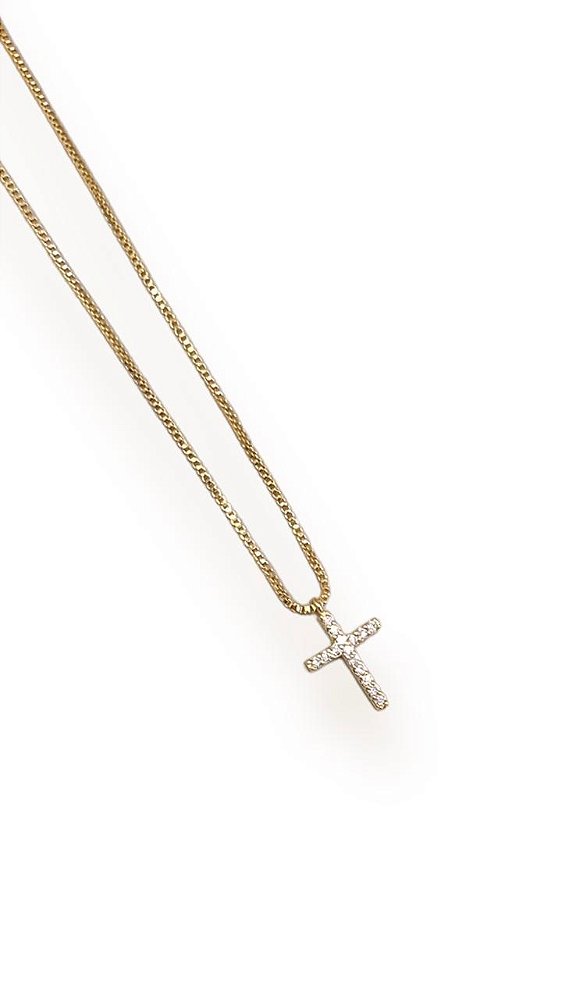 Colar Cruz Cravejado - Folheado A Ouro18k