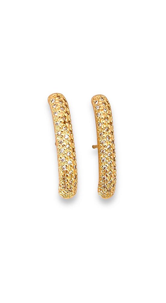 Brinco Aurora Ear Hook 3 Fileiras Cravejadas Com Zircônias - Folheado A Ouro18k