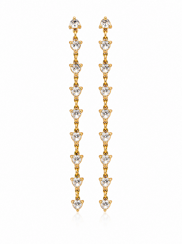 Brinco Riviera 3 Pontas Cristal - Folheado A Ouro18k