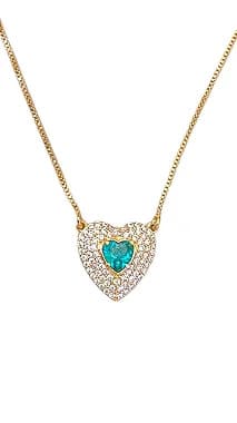 Colar Coração Cravejado Com Pedra Verde Turmalina - Folheado A Ouro18k