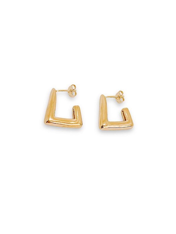 Brinco Meia Argola Quadrada Hallie P - Banhado Em Ouro18k
