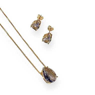 Conjunto Gota Ametista Violeta - Banhado Em Ouro18k