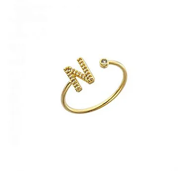 Anel Personalizado Ajustável Com Inicial Cravejada - Banhado Em Ouro18k