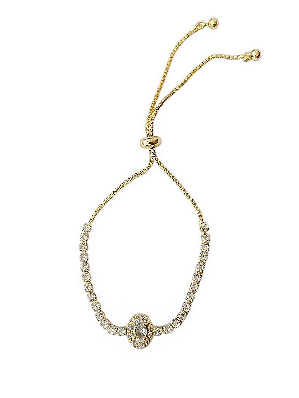 Pulseira Ajustável Cristal Cravejada  Elisa- Banhado Em Ouro18k