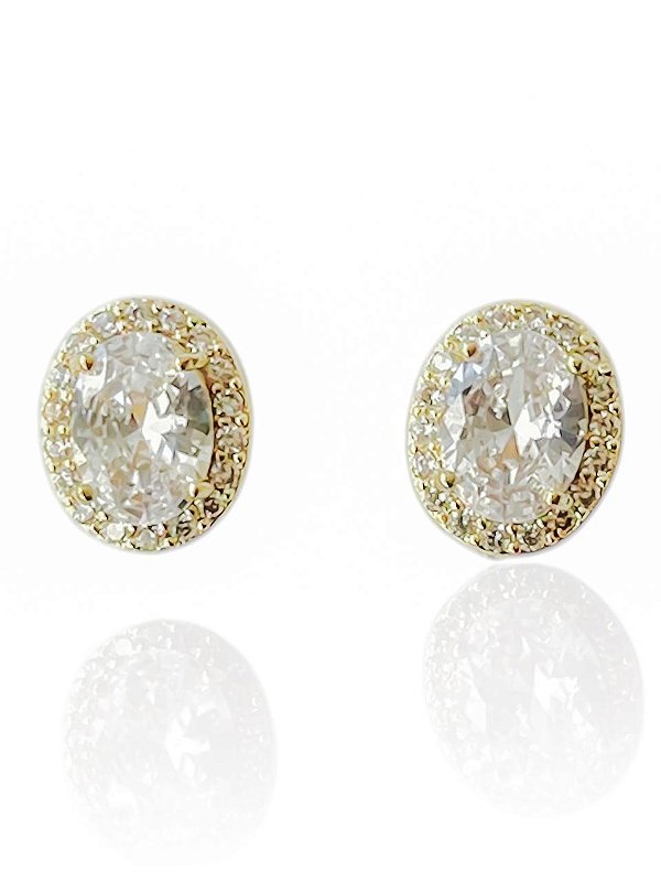 Brinco Oval Cristal Cravejado Stella- Banhado Em Ouro18k