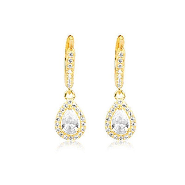 Brinco Argolinha Cravejada Fiorella - Banhado Em Ouro18k