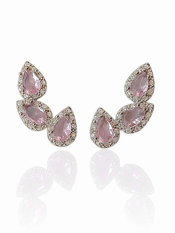 Brinco Ear Cuff Rosa Claro Cravejado Caterina - Banhado Em Ouro18k