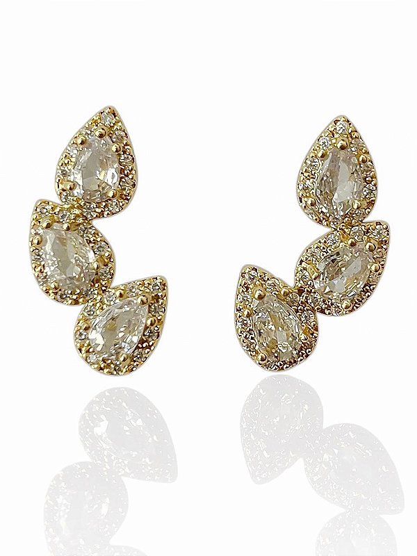 Brinco Ear Cuff Cristal Cravejado Caterina - Banhado Em Ouro18k