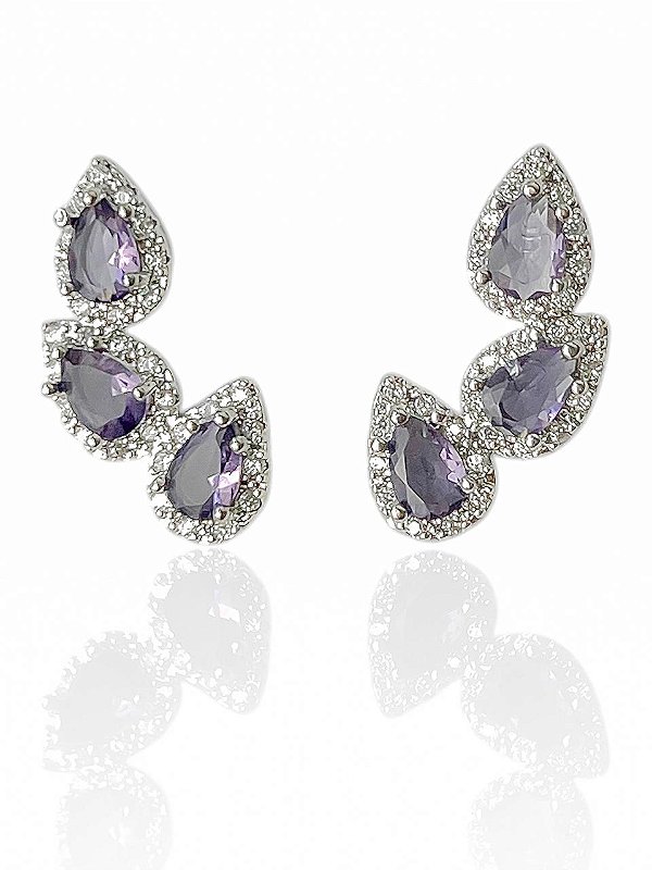 Brinco Ear Cuff Ametista Cravejado Caterina - Banhado Em Ouro18k