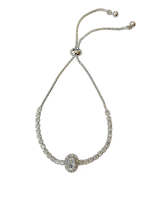 Pulseira Ajustável Cravejada  Elisa- Banhado Em Ródio Branco