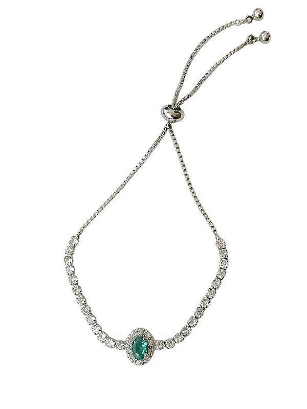 Pulseira Ajustável Cravejada Verde Acqua Elisa- Banhado Em Ródio Branco