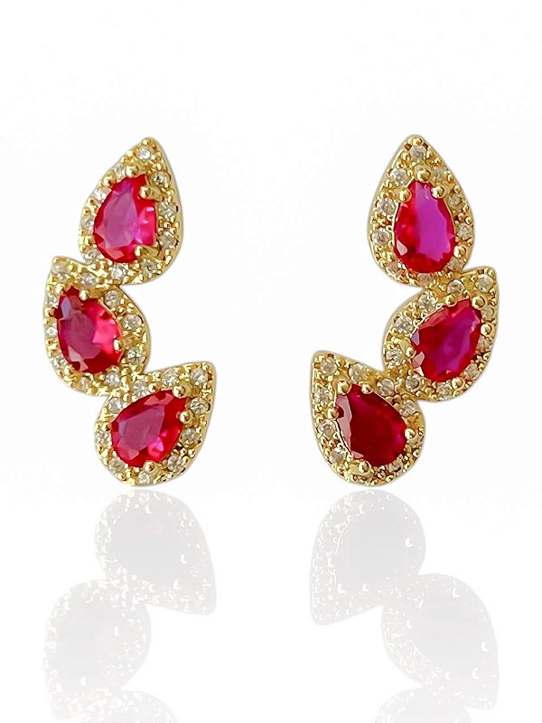 Brinco Ear Cuff Rosa Pink Cravejado Caterina - Banhado Em Ouro18k