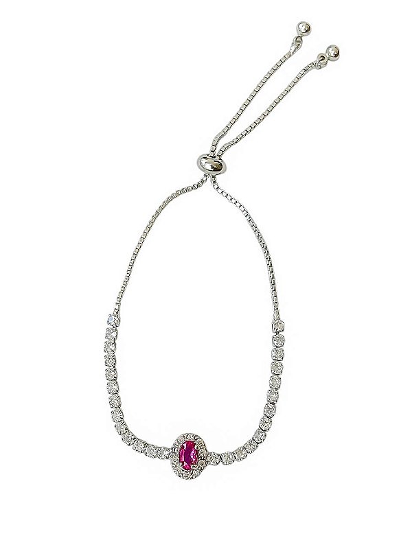 Pulseira Ajustável Rosa Pink  Elisa- Banhado Em Ródio Branco
