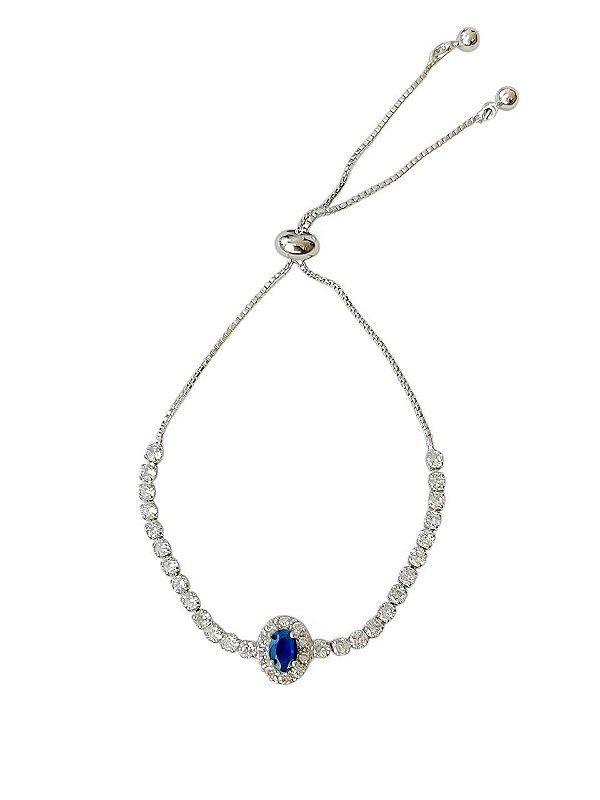 Pulseira Ajustável  Azul Safira Cravejada  Elisa- Banhado Em Ródio Branco