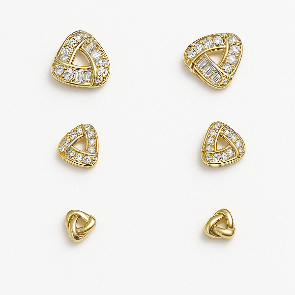 Trio  De Brincos Retangular - Banhado no Ouro18k