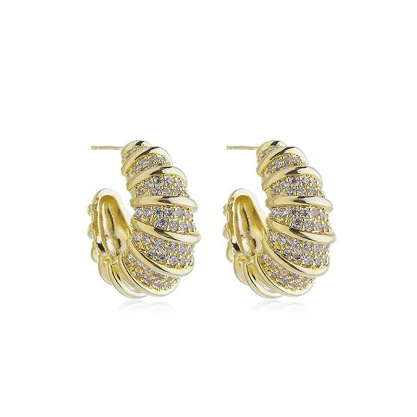 Brinco Argola Croissant Cravejada- Banhado no Ouro18k