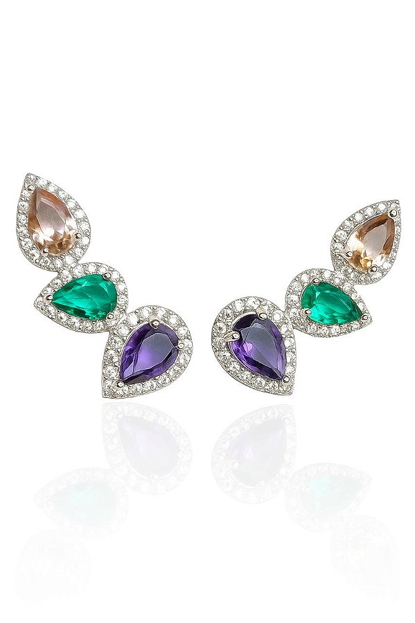 Brinco Ear Cuff Colors - Banhado Em Ródio Branco