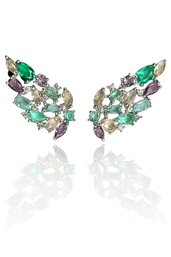 Brinco Ear Cuff Azura Colors - Banhado no Ródio Branco