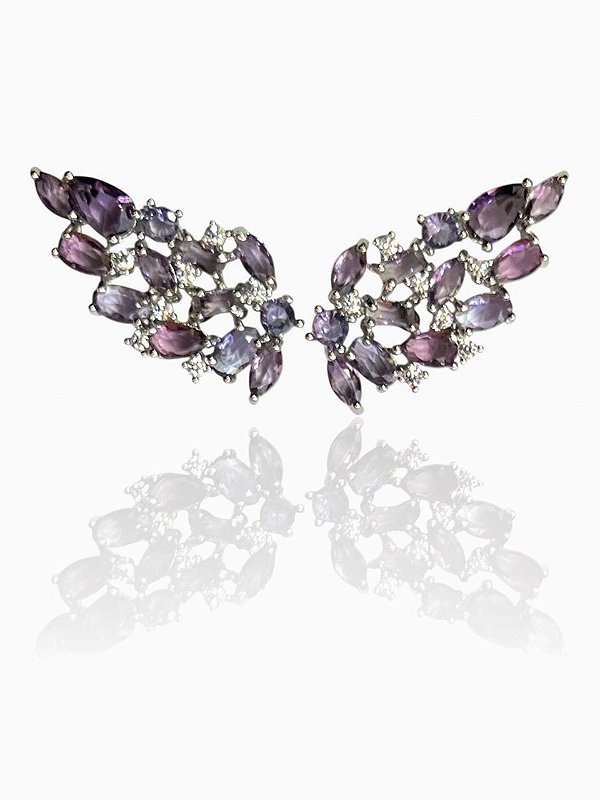 Brinco Ear Cuff Azura Ametista  - Banhado em Ródio Branco