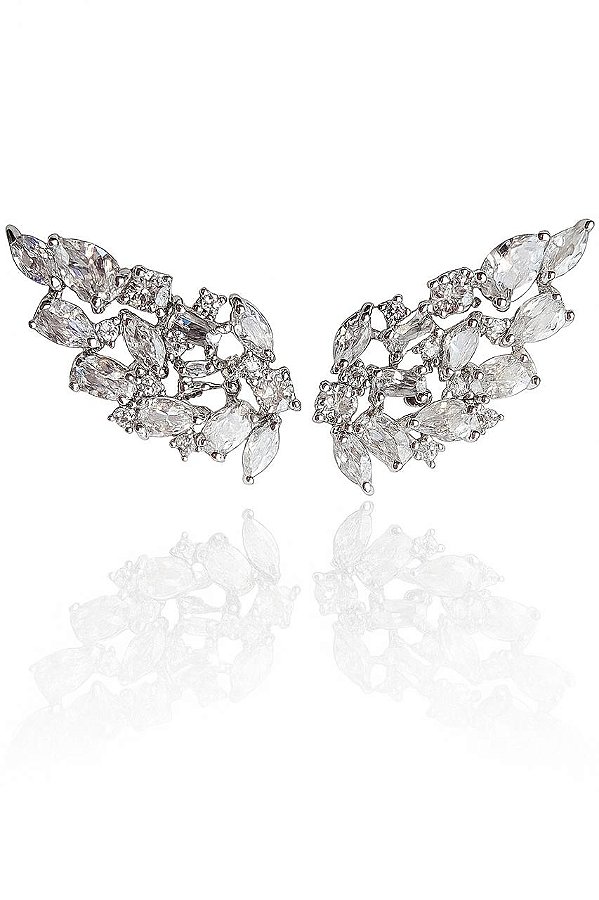 Brinco Ear Cuff Azura Cristal- Banhado em Ródio Branco