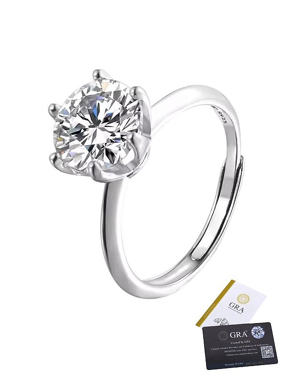 ANEL SOLITÁRIO MOISSANITE REGULÁVEL - 11MM - PRATA 925