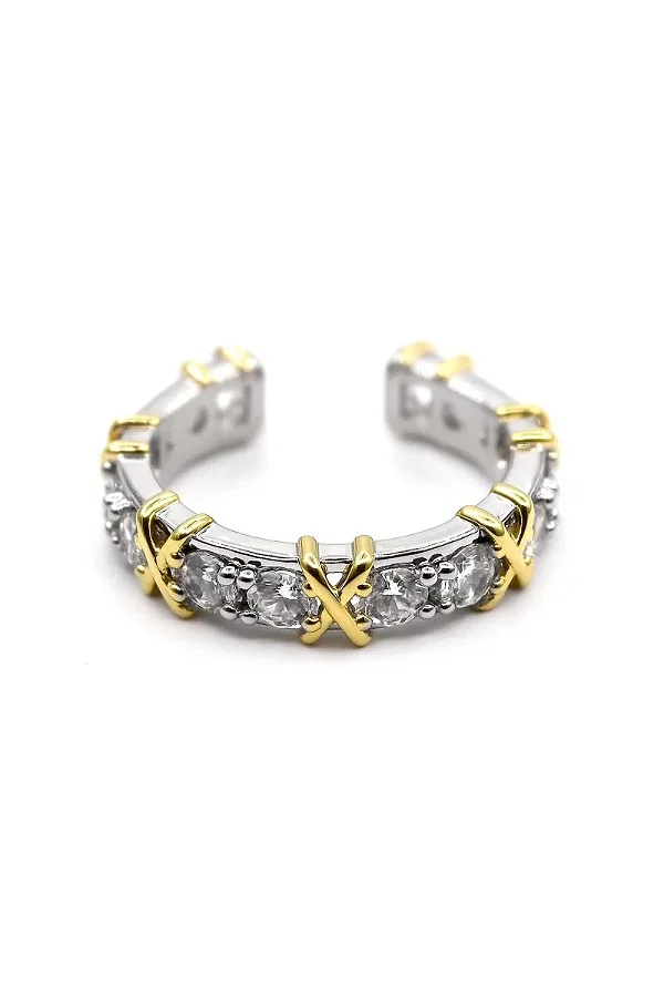 Anel X Ibiza Banho Duo- Banhado Em Ródio Branco