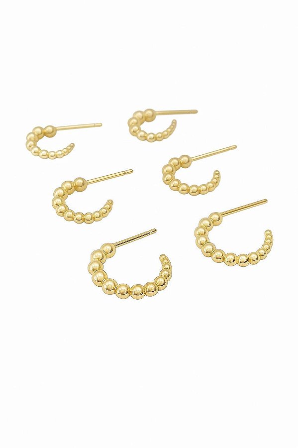 Trio de Brincos Argola Luna - Banhado A Ouro18k