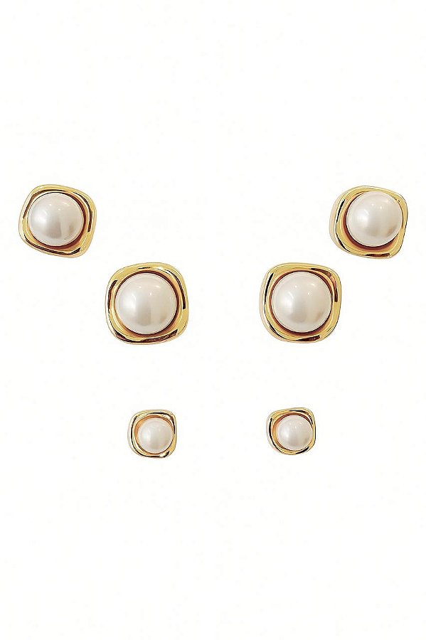 Brinco Trio Pérola Perle - Banhado Ouro18k