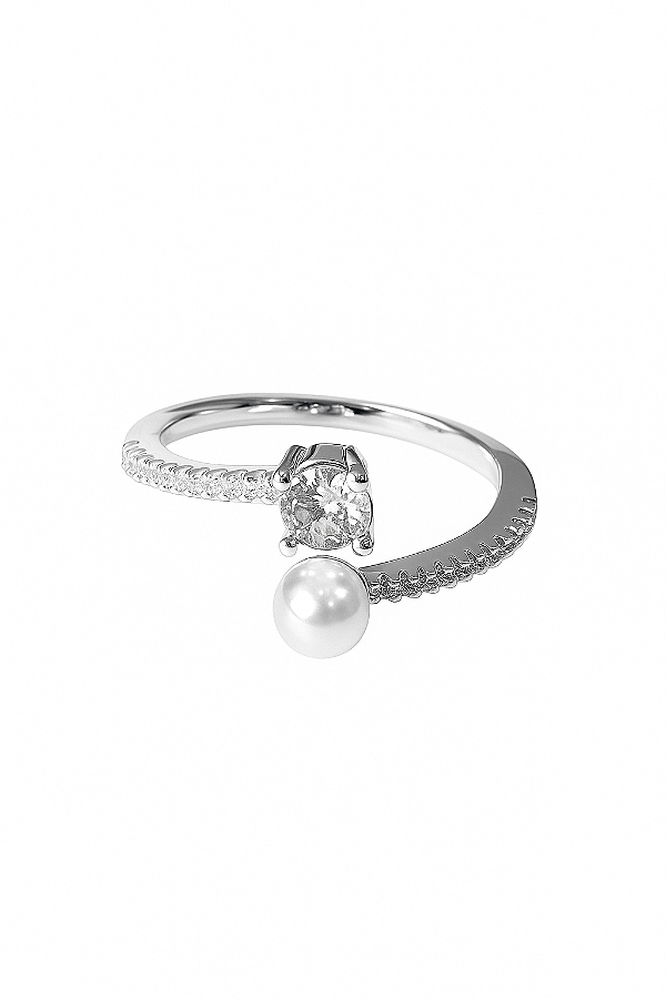 Anel Pérola Fiore - Banhado Ródio Branco