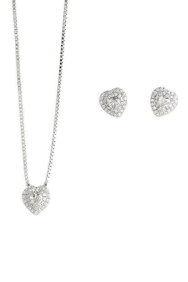 Conjunto Coração Cravejado Lyra - Banhado Á Ródio Branco