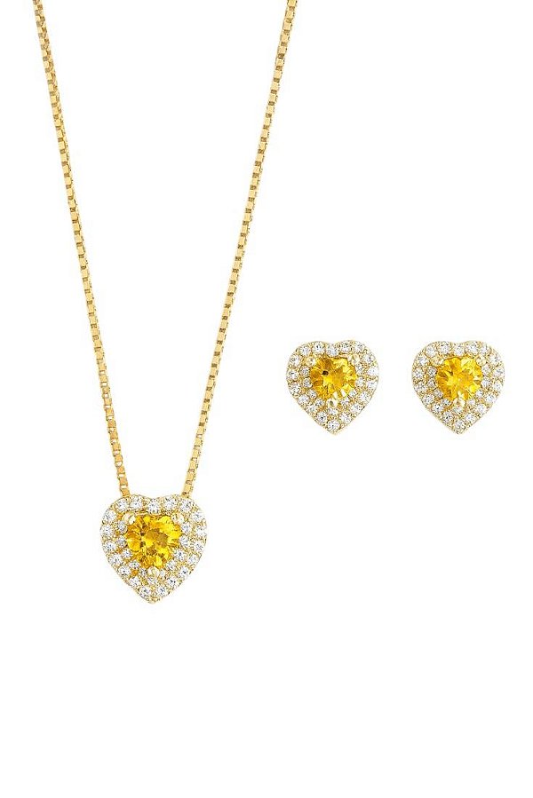 Conjunto Coração Citrino Lyra - Banhado Á Ouro18k