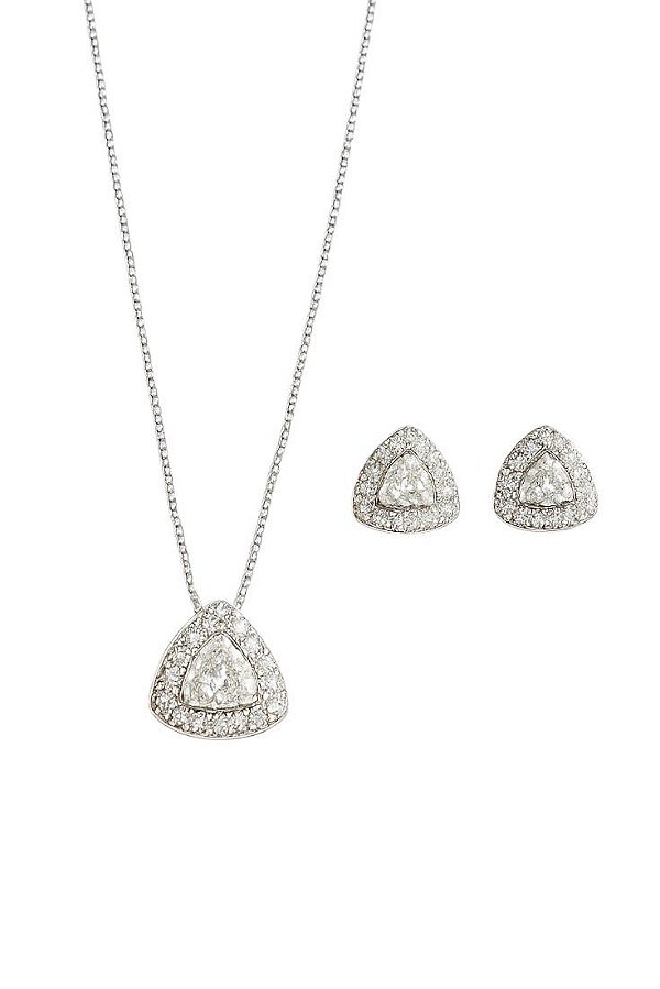 Conjunto Cravejado Triângulo Ivi- Banhado Em Ródio Branco