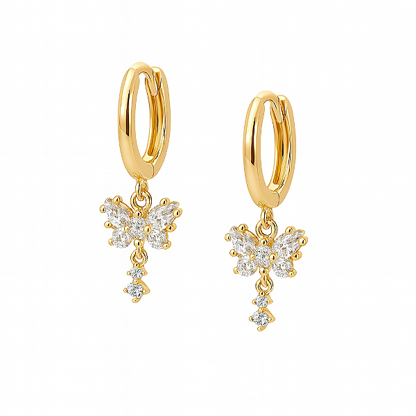 Brinco Borboleta Cravejado Click- Banhado no Ouro18k