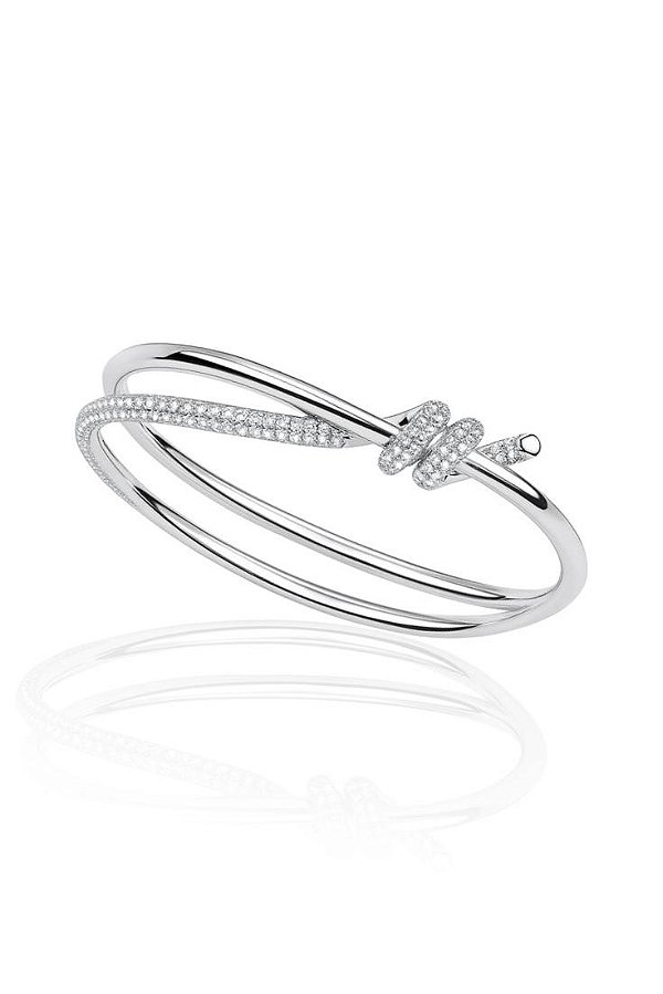 Bracelete Entrelaçado Cravejado - Banhado Em Ródio Branco