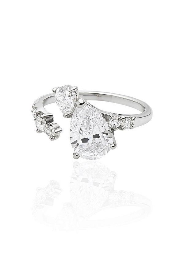 Anel Mia Regulável Gota Com Cravações- Banhado Em Ródio Branco