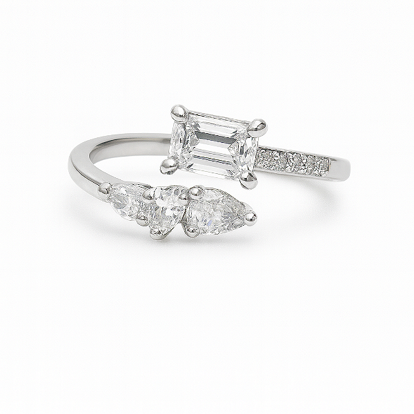 Anel Flora Regulável - Banhado Em Ródio Branco